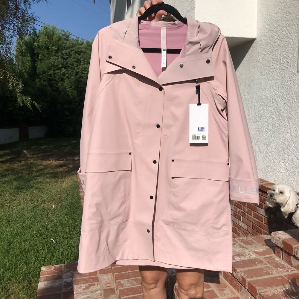 Lulu lemon Into The Drizzle Jacket in light pink.